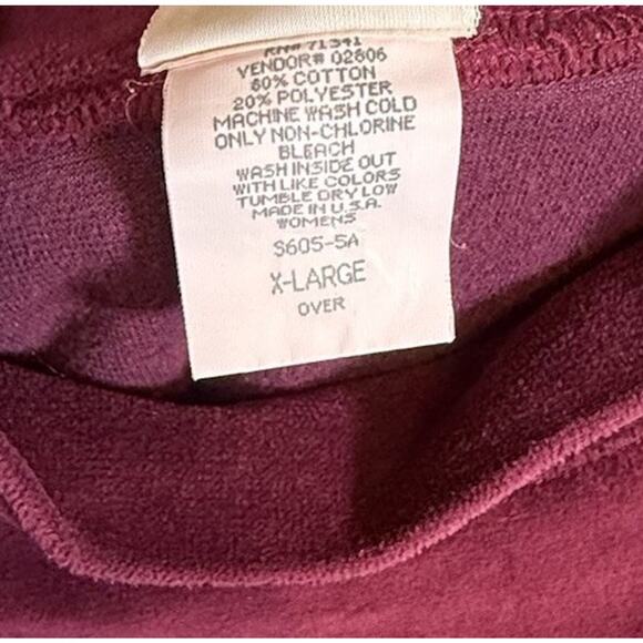 Vintage LL Bean Sweater Women XL Burgundy Maroon Velvet Velour Turtleneck USA - Picture 6 of 6